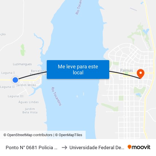 Ponto N° 0681 Policia Rodoviária to Universidade Federal De Tocantins map