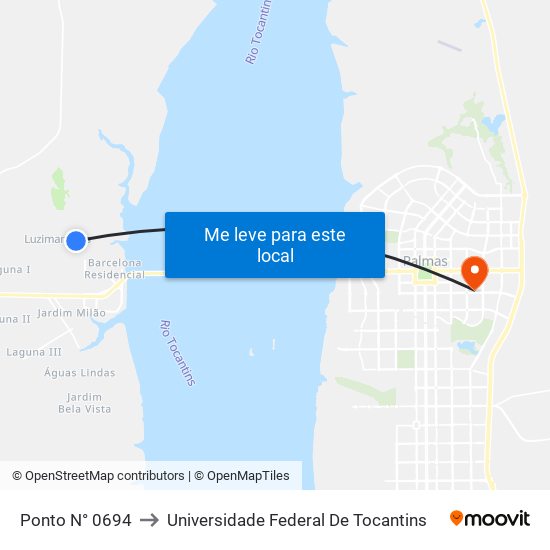 Ponto N° 0694 to Universidade Federal De Tocantins map