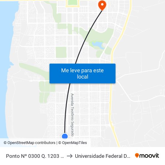 Ponto Nº 0300 Q. 1203 S Av. Lo 29 to Universidade Federal De Tocantins map