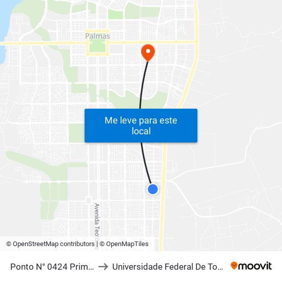 Ponto N° 0424 Prime Car to Universidade Federal De Tocantins map