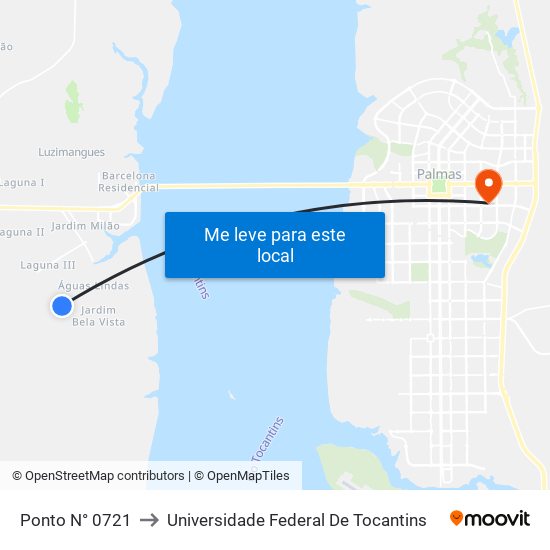 Ponto N° 0721 to Universidade Federal De Tocantins map