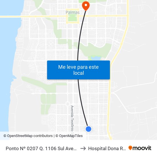 Ponto Nº 0207 Q. 1106 Sul Avenida Ns 4 to Hospital Dona Regina map