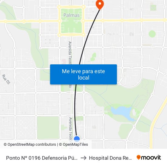 Ponto Nº 0196 Defensoria Pública to Hospital Dona Regina map
