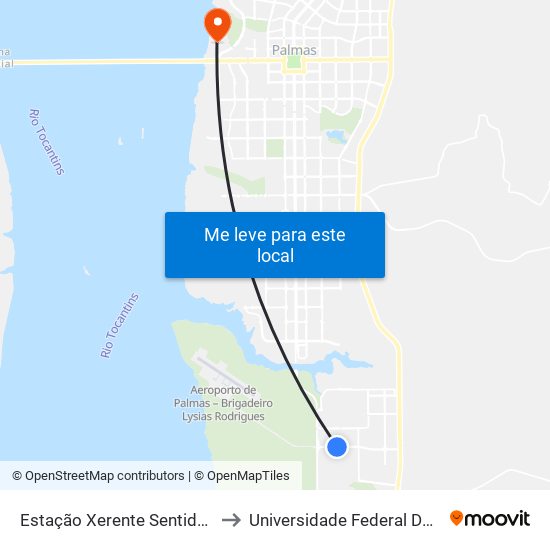 Estação Xerente Sentido Sul-Norte to Universidade Federal Do Tocantins map