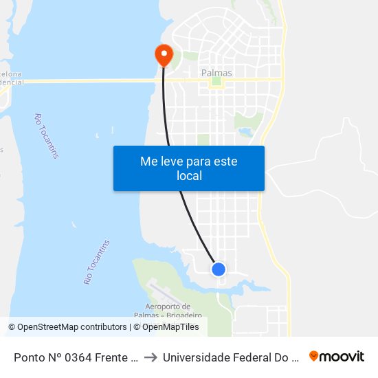 Ponto Nº 0364 Frente P/ Ulbra to Universidade Federal Do Tocantins map