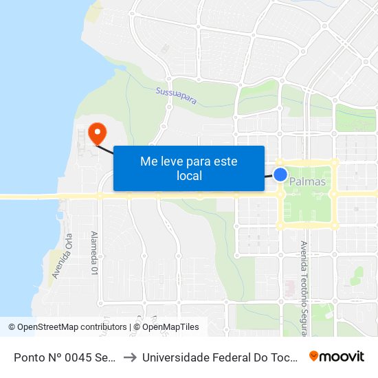 Ponto Nº 0045 Seplan to Universidade Federal Do Tocantins map