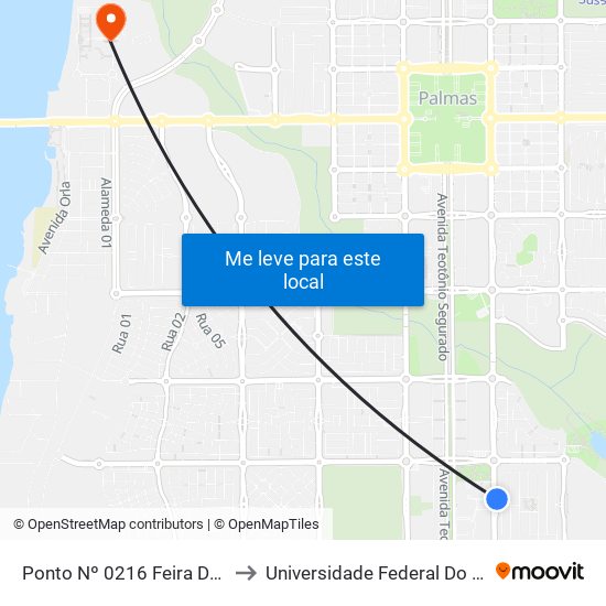 Ponto Nº 0216 Feira Do Bosque to Universidade Federal Do Tocantins map