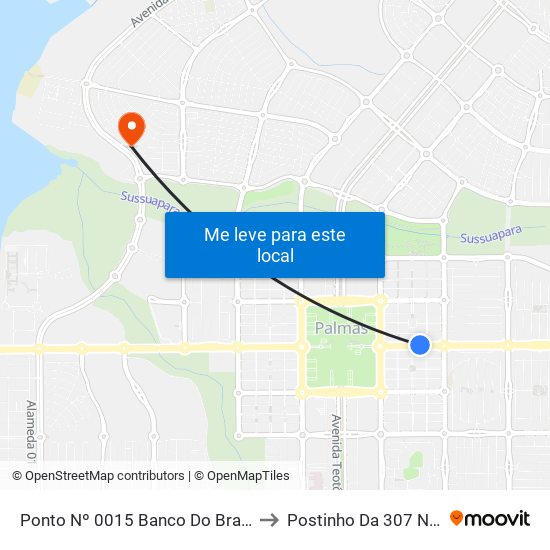 Ponto Nº 0015 Banco Do Brasil Jk to Postinho Da 307 Norte map