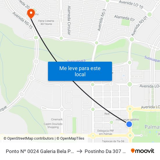 Av. Ns 1, 77 Q103 | Galeria Bela Palmas to Postinho Da 307 Norte map