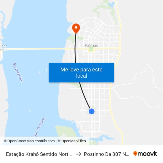 Estação Krahô Sentido Norte-Sul to Postinho Da 307 Norte map