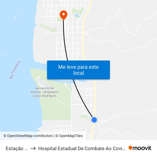 Estação Javaé to Hospital Estadual De Combate Ao Covid-19 - Palmas - T0 map