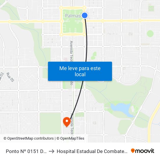 Ponto Nº 0151 Drogaria Unicom to Hospital Estadual De Combate Ao Covid-19 - Palmas - T0 map