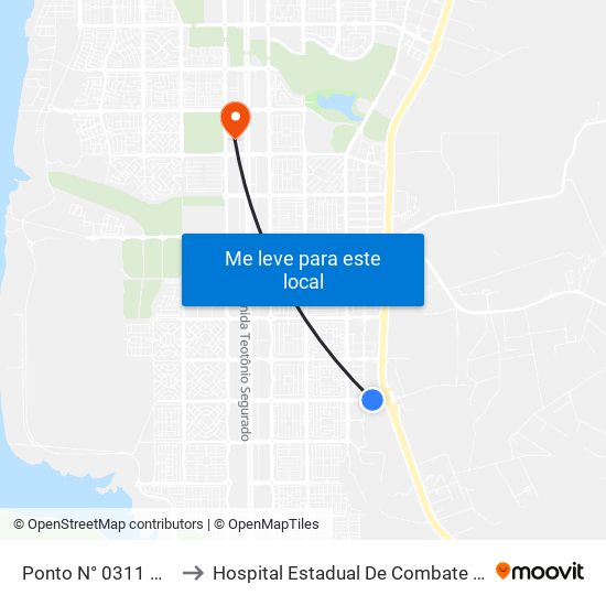 Ponto N° 0311 Prox. Rodoviária to Hospital Estadual De Combate Ao Covid-19 - Palmas - T0 map