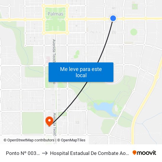 Ponto Nº 0038 Ulbra/Jk to Hospital Estadual De Combate Ao Covid-19 - Palmas - T0 map