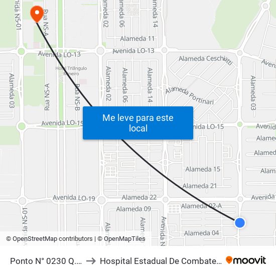 Ponto N° 0230 Q. 806 S Av. Ns 10 to Hospital Estadual De Combate Ao Covid-19 - Palmas - T0 map