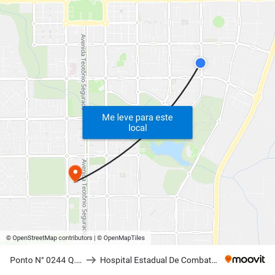 Ponto N° 0244 Q. 208 Sul Av. Ns 8 to Hospital Estadual De Combate Ao Covid-19 - Palmas - T0 map