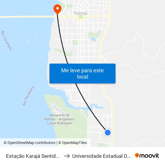 Estação Karajá Sentido Sul-Norte to Universidade Estadual Do Tocantins map