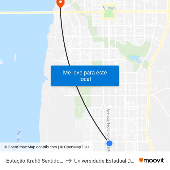 Estação Krahô Sentido Norte-Sul to Universidade Estadual Do Tocantins map