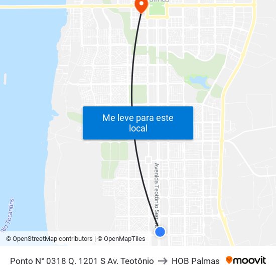 Ponto N° 0318 Q. 1201 S Av. Teotônio to HOB Palmas map