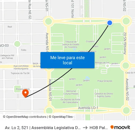 Av. Lo 2, 521 | Assembléia Legislativa Do Tocantins to HOB Palmas map