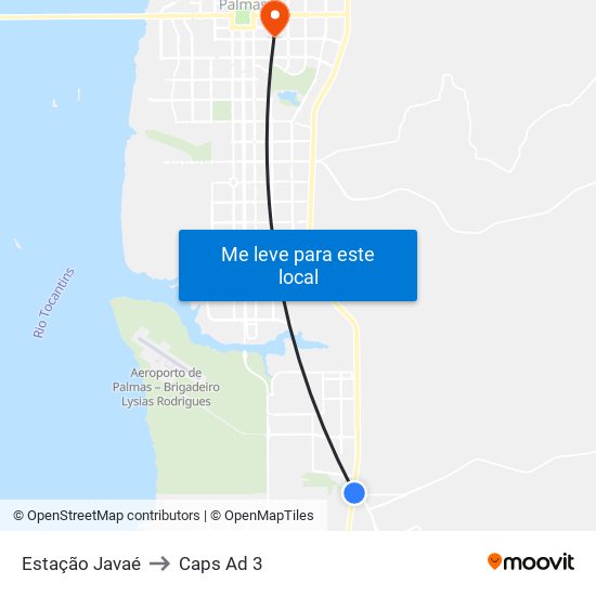 Estação Javaé to Caps Ad 3 map