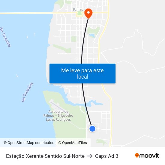 Estação Xerente Sentido Sul-Norte to Caps Ad 3 map