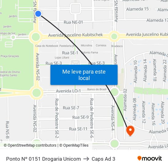 Ponto Nº 0151 Drogaria Unicom to Caps Ad 3 map
