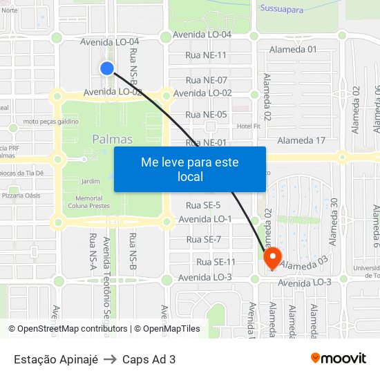 Estação Apinajé to Caps Ad 3 map