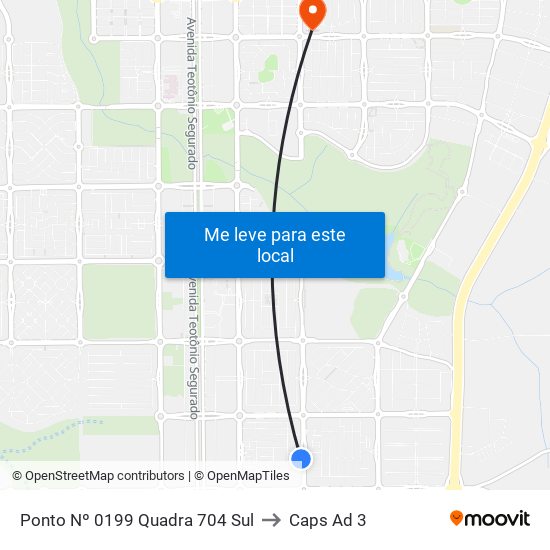 Ponto Nº 0199 Quadra 704 Sul to Caps Ad 3 map
