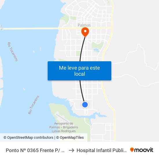 Ponto Nº 0365 Frente P/ Complexo Ulbra to Hospital Infantil Público de Palmas map