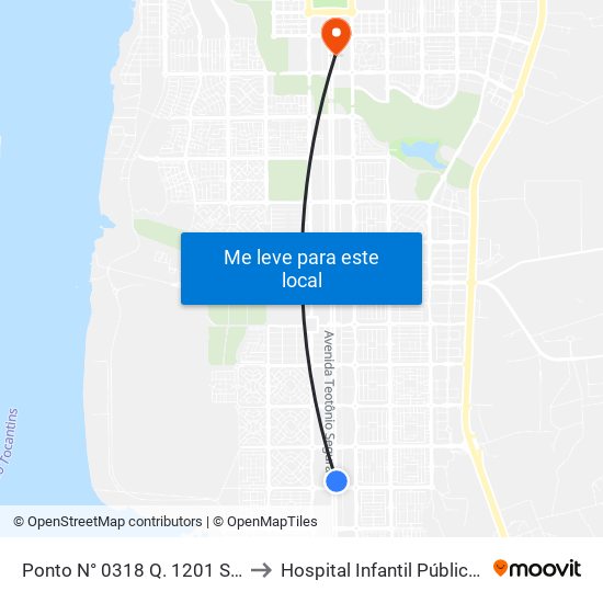 Ponto N° 0318 Q. 1201 S Av. Teotônio to Hospital Infantil Público de Palmas map