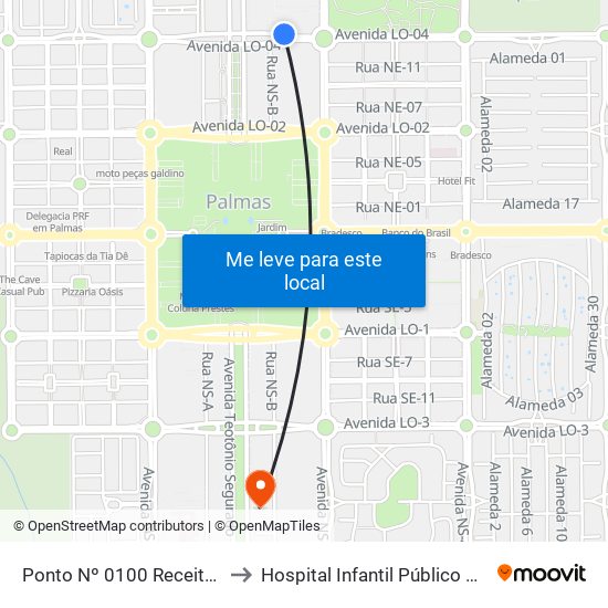 Ponto Nº 0100 Receita Federal to Hospital Infantil Público de Palmas map