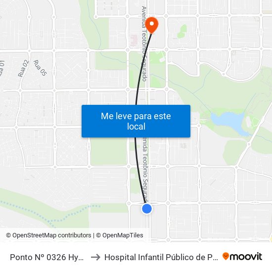 Ponto Nº 0326 Hyundai to Hospital Infantil Público de Palmas map