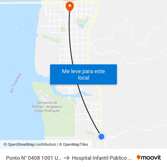 Ponto N° 0408 1001 Utilidades to Hospital Infantil Público de Palmas map