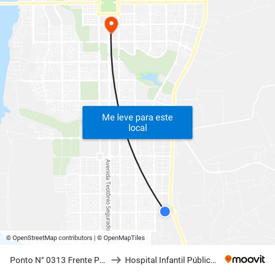 Ponto N° 0313 Frente P/ Rodoviária to Hospital Infantil Público de Palmas map