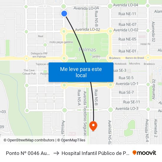 Ponto Nº 0046 Autovia to Hospital Infantil Público de Palmas map
