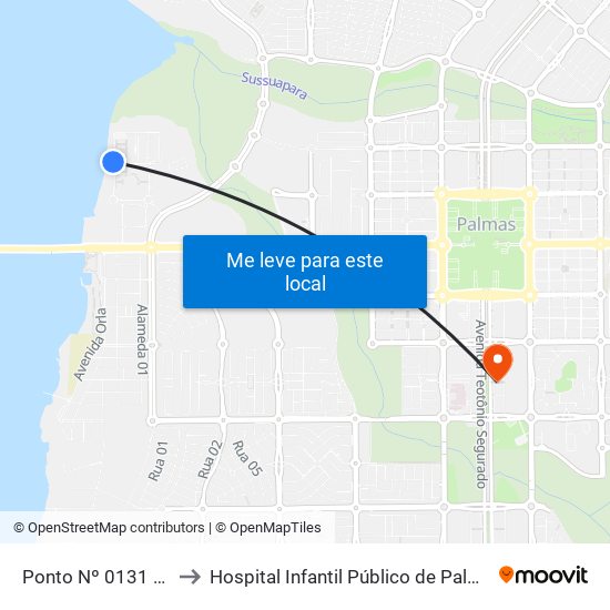 Ponto Nº 0131 Uft to Hospital Infantil Público de Palmas map
