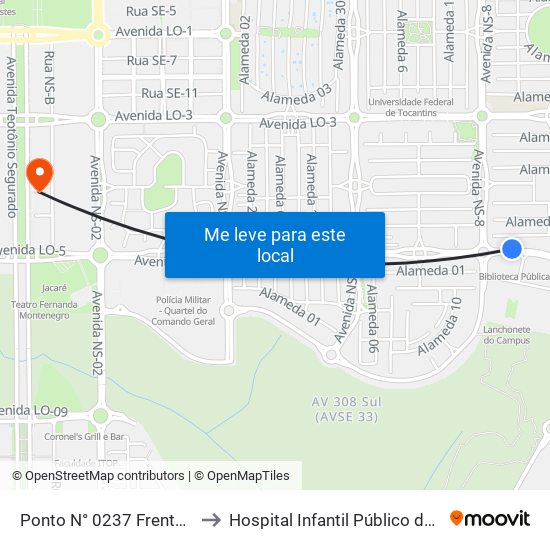 Ponto N° 0237 Frente P/ Ifto to Hospital Infantil Público de Palmas map