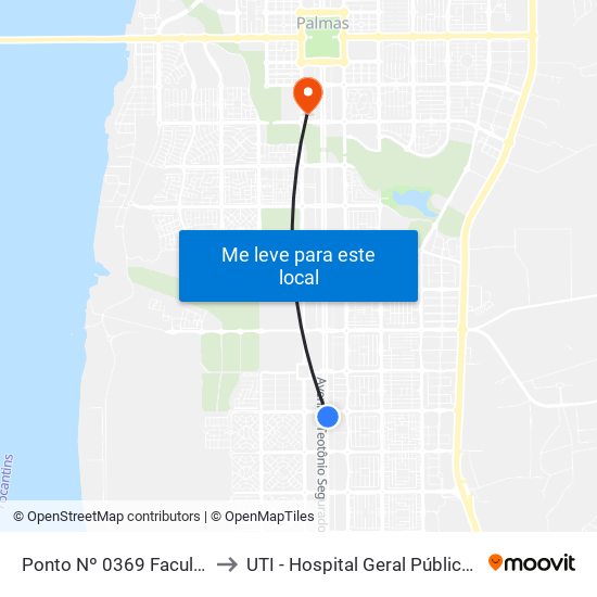 Ponto Nº 0369 Faculdade Unip to UTI - Hospital Geral Público de Palmas map