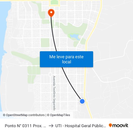 Ponto N° 0311 Prox. Rodoviária to UTI - Hospital Geral Público de Palmas map