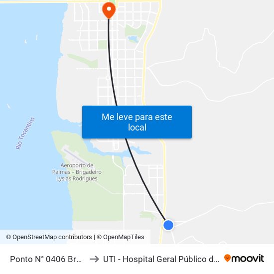 Ponto N° 0406 Bradesco to UTI - Hospital Geral Público de Palmas map