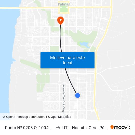 Ponto Nº 0208 Q. 1004 Sul Avenida Ns 4 to UTI - Hospital Geral Público de Palmas map