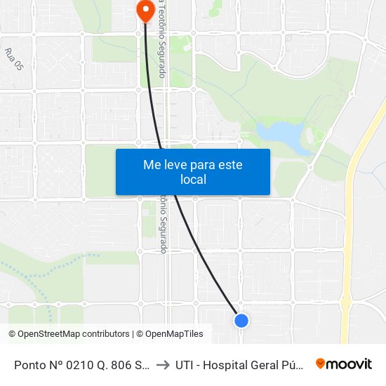 Ponto Nº 0210 Q. 806 Sul Avenida Ns 4 to UTI - Hospital Geral Público de Palmas map