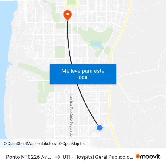 Ponto N° 0226 Av. Ns 10, to UTI - Hospital Geral Público de Palmas map