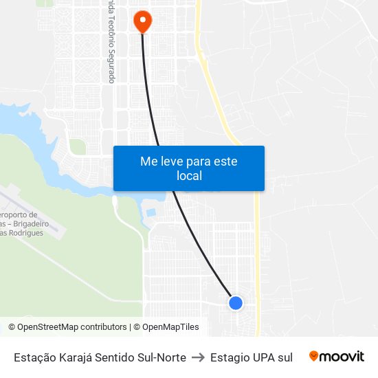 Estação Karajá Sentido Sul-Norte to Estagio UPA sul map