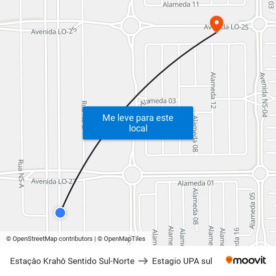 Estaçâo Krahô Sentido Sul-Norte to Estagio UPA sul map