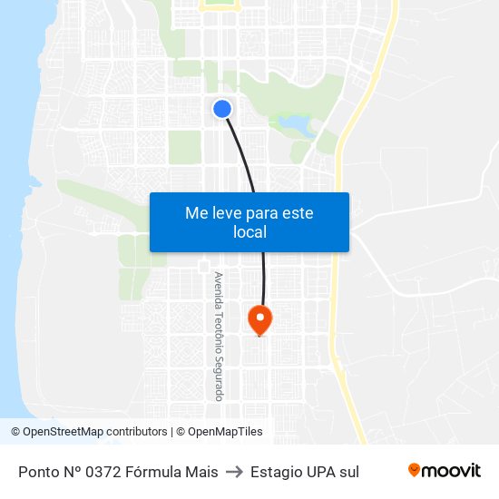 Ponto Nº 0372 Fórmula Mais to Estagio UPA sul map