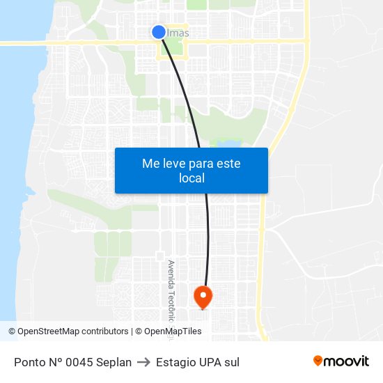 Ponto Nº 0045 Seplan to Estagio UPA sul map