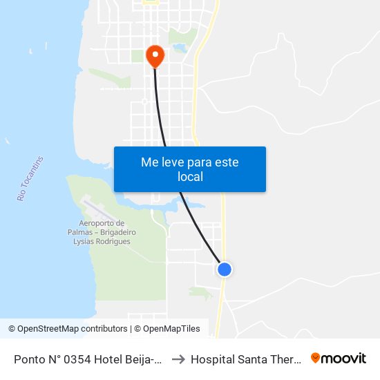 Ponto N° 0354 Hotel Beija-Flor to Hospital Santa Thereza map