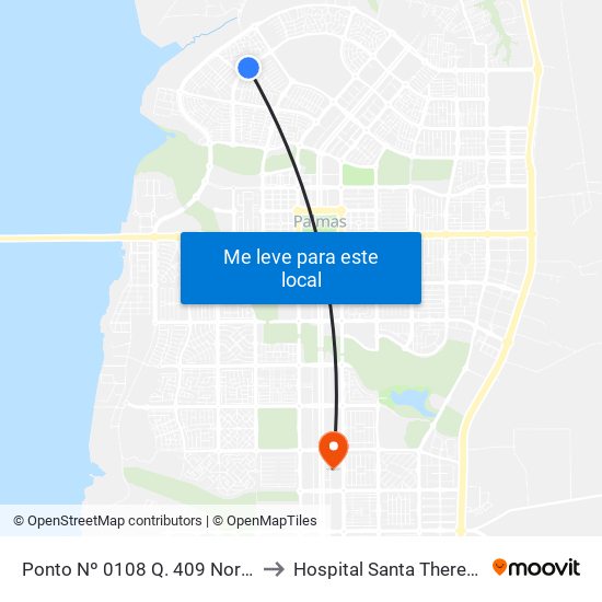 Ponto Nº 0108 Q. 409 Norte to Hospital Santa Thereza map